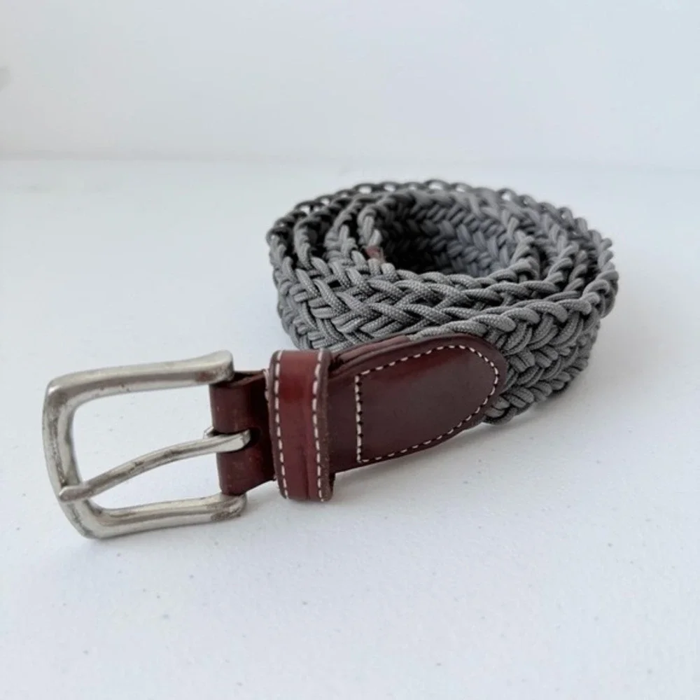 Vineyard Vines Men's Gray Stretch Braided Belt Leather Trim Approx 42